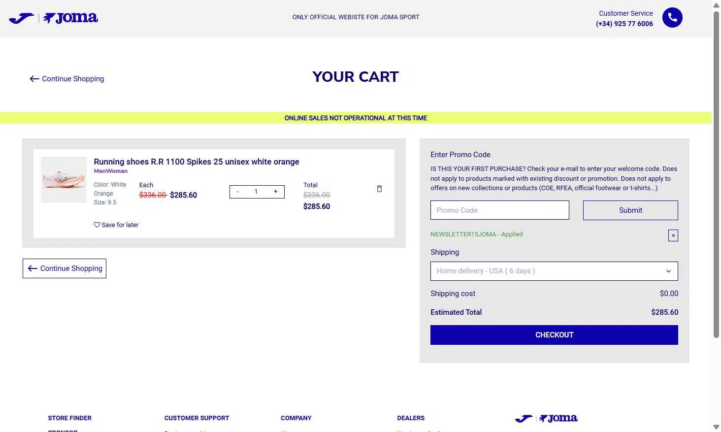 Joma checkout page showing Joma discount code box | Screenshot taken by SimplyCodes community member on Aug 21, 2025