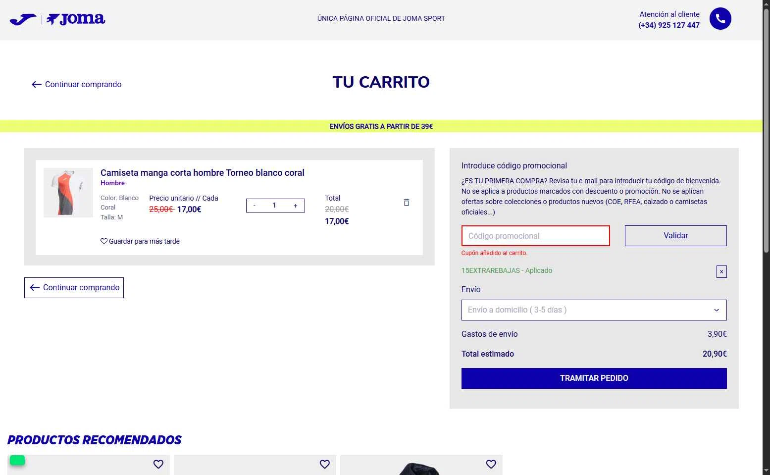 Joma checkout page showing Joma discount code box | Screenshot taken by SimplyCodes community member on Jul 24, 2025