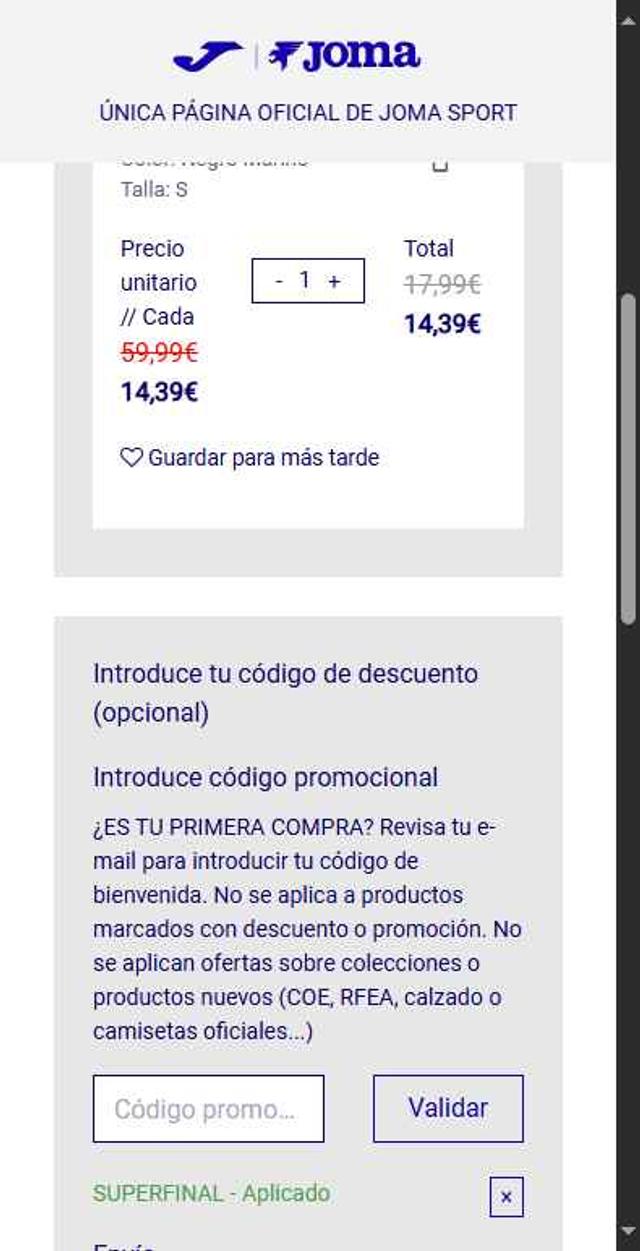 Joma checkout page showing Joma discount code box | Screenshot taken by SimplyCodes community member on Aug 7, 2025