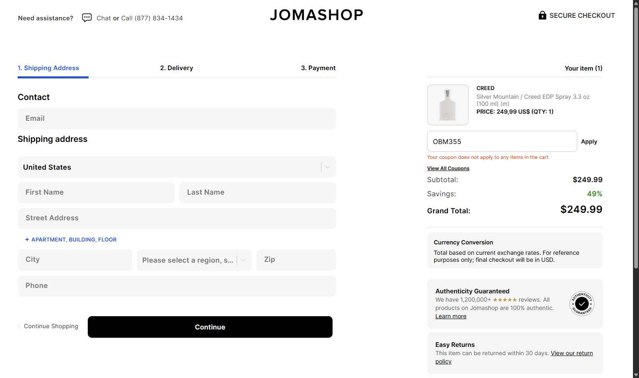 JomaShop checkout page showing JomaShop coupon code box | Screenshot taken by SimplyCodes community member on Aug 28, 2025