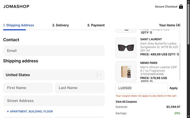JomaShop checkout page showing JomaShop coupon code box | Screenshot taken by SimplyCodes community member on Aug 28, 2025