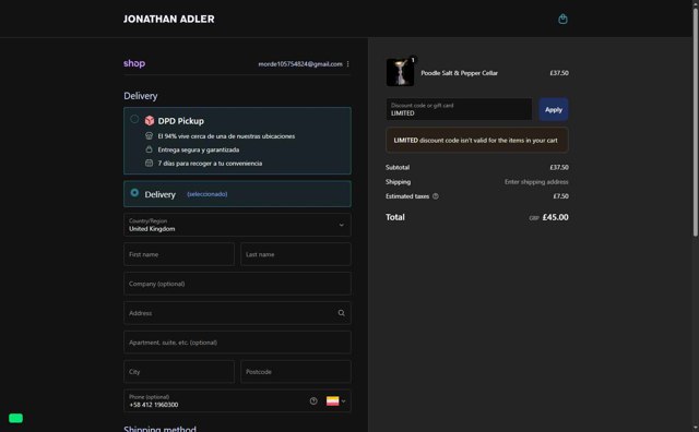 Jonathan Adler checkout page showing Jonathan Adler coupon code box | Screenshot taken by SimplyCodes community member on Sep 1, 2025