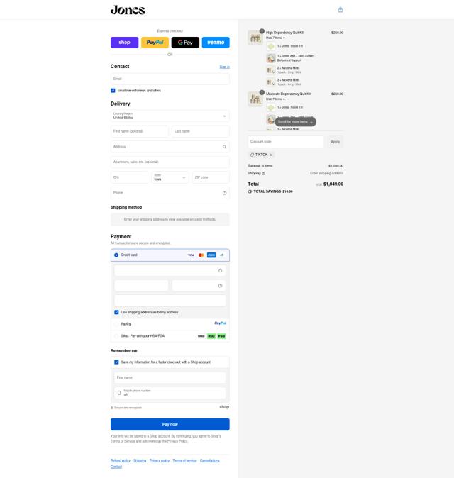 Jones checkout page showing Jones promo code box | Screenshot taken by SimplyCodes community member on Sep 12, 2025