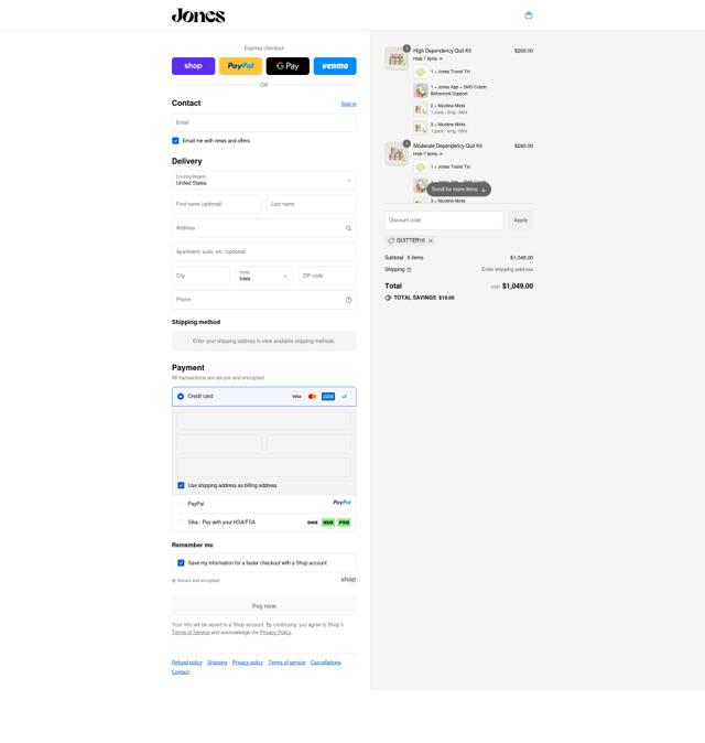 Jones checkout page showing Jones promo code box | Screenshot taken by SimplyCodes community member on Sep 12, 2025