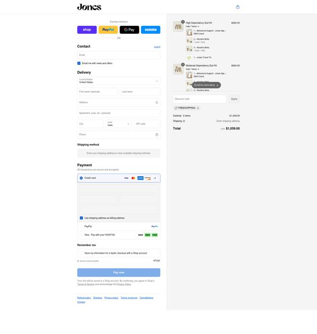 Jones checkout page showing Jones promo code box | Screenshot taken by SimplyCodes community member on Sep 3, 2025