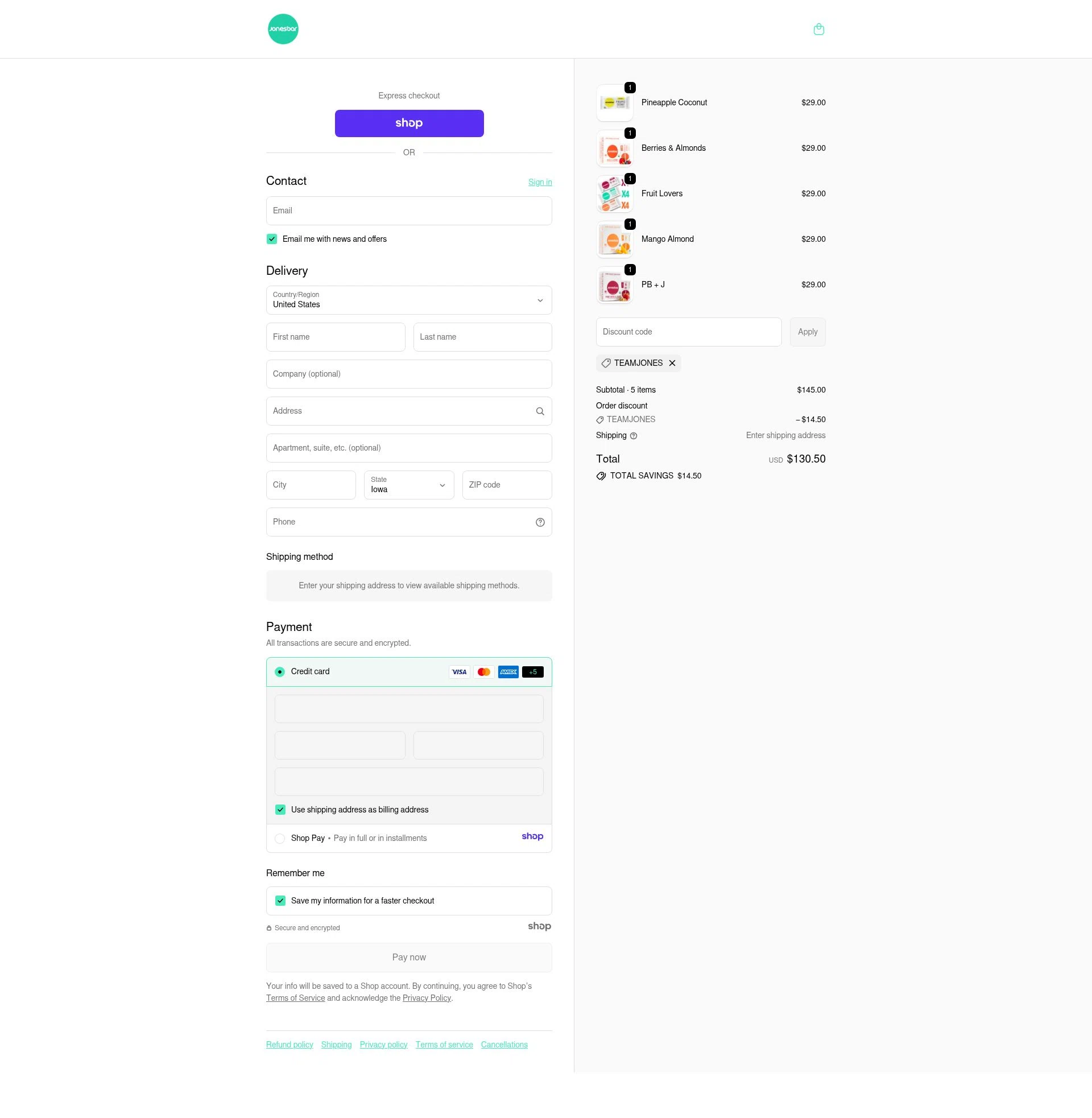 Jonesbar checkout page showing Jonesbar promo code box | Screenshot taken by SimplyCodes community member on Jan 7, 2026