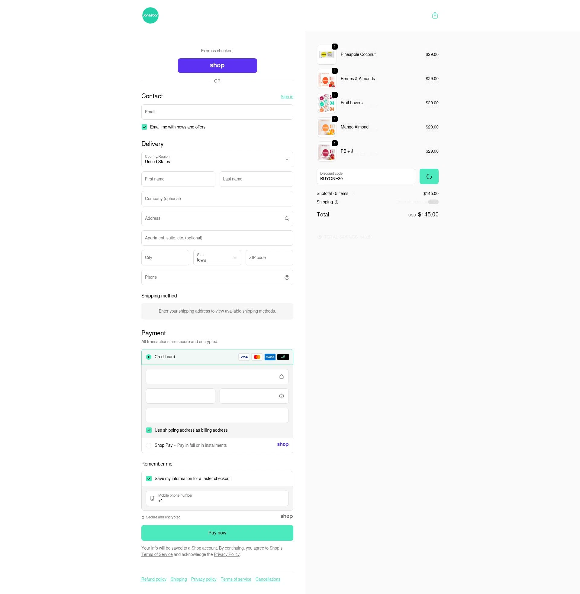 Jonesbar checkout page showing Jonesbar promo code box | Screenshot taken by SimplyCodes community member on Jan 7, 2026
