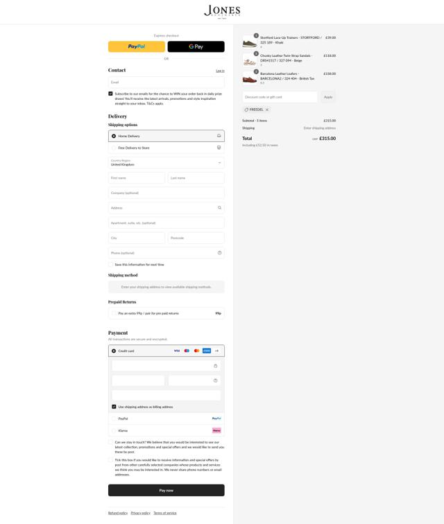 Jones Bootmaker checkout page showing Jones Bootmaker discount code box | Screenshot taken by SimplyCodes community member on Aug 29, 2025