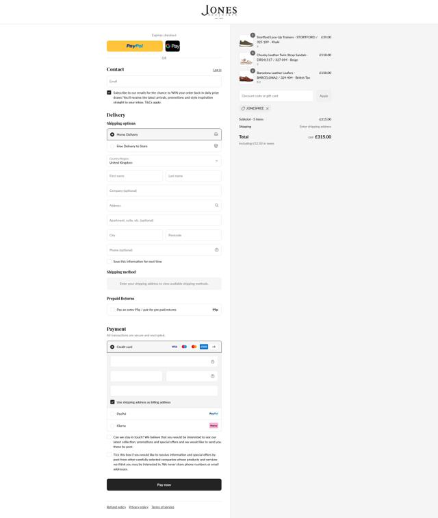 Jones Bootmaker checkout page showing Jones Bootmaker discount code box | Screenshot taken by SimplyCodes community member on Aug 29, 2025