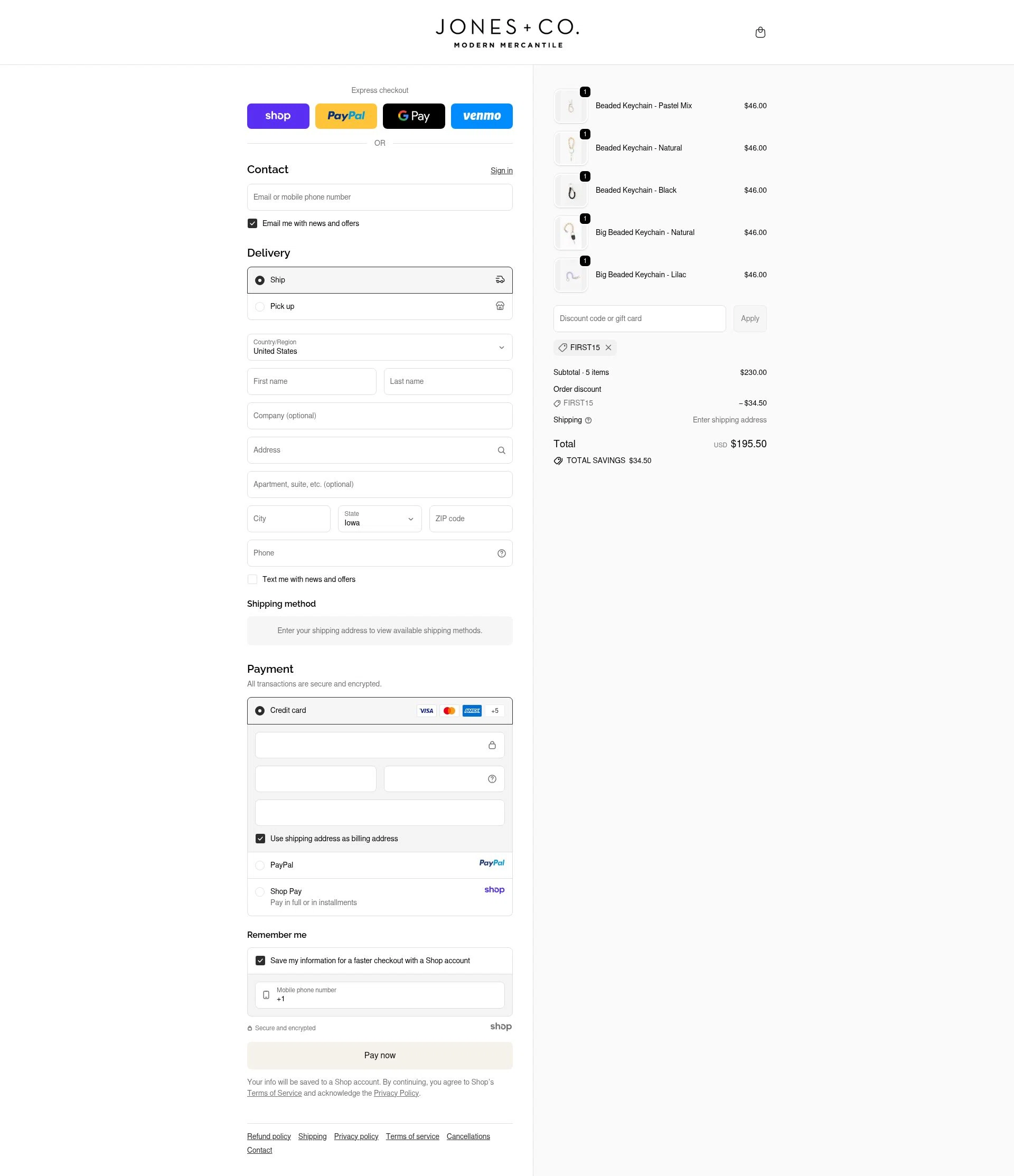 Jones + Co checkout page showing Jones + Co discount code box | Screenshot taken by SimplyCodes community member on Sep 21, 2025