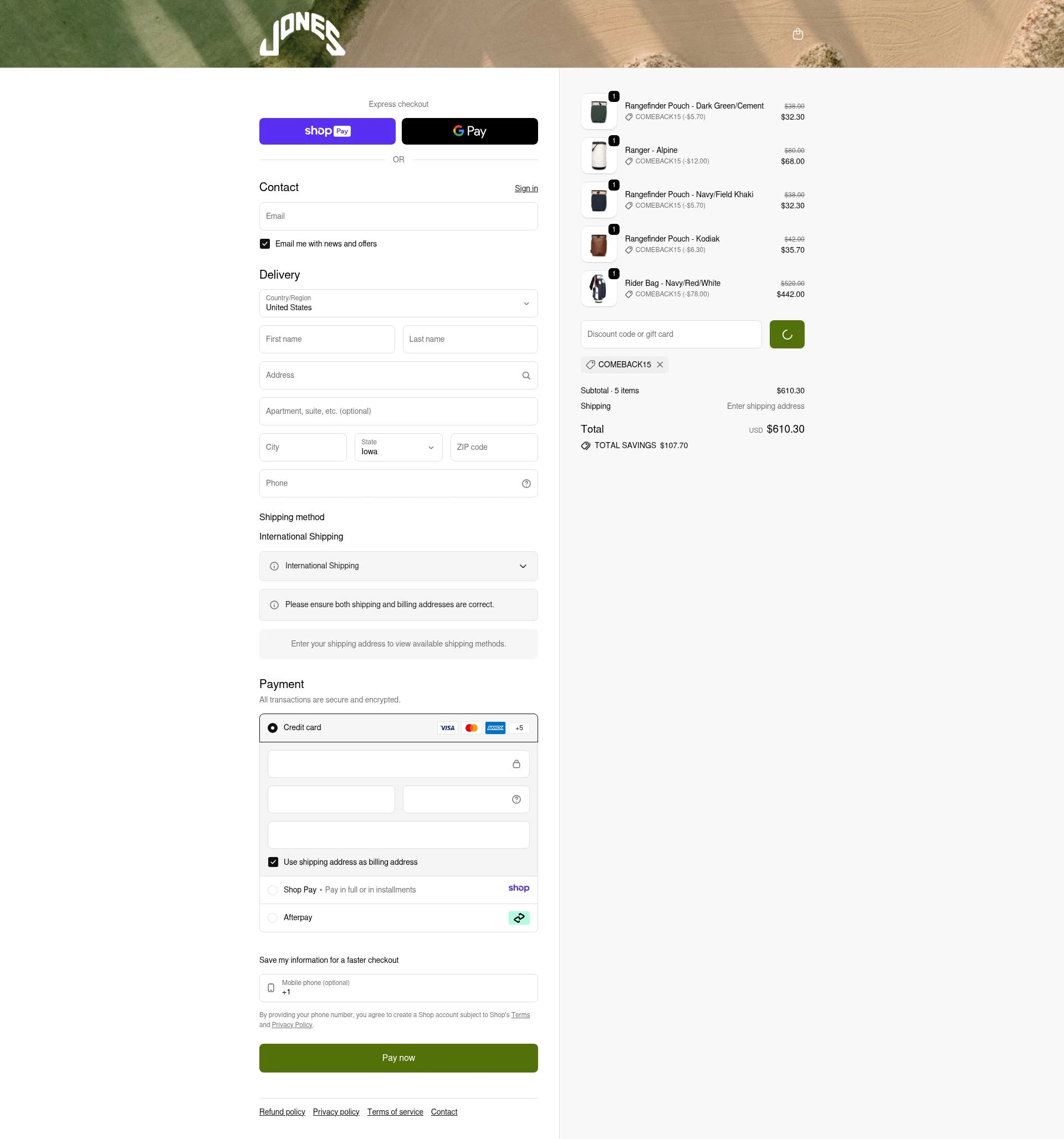 Jones Sports Co. checkout page showing Jones Sports Co. discount code box | Screenshot taken by SimplyCodes community member on Jan 11, 2026