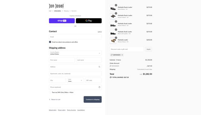 Jon Josef checkout page showing Jon Josef promo code box | Screenshot taken by SimplyCodes community member on Aug 17, 2025