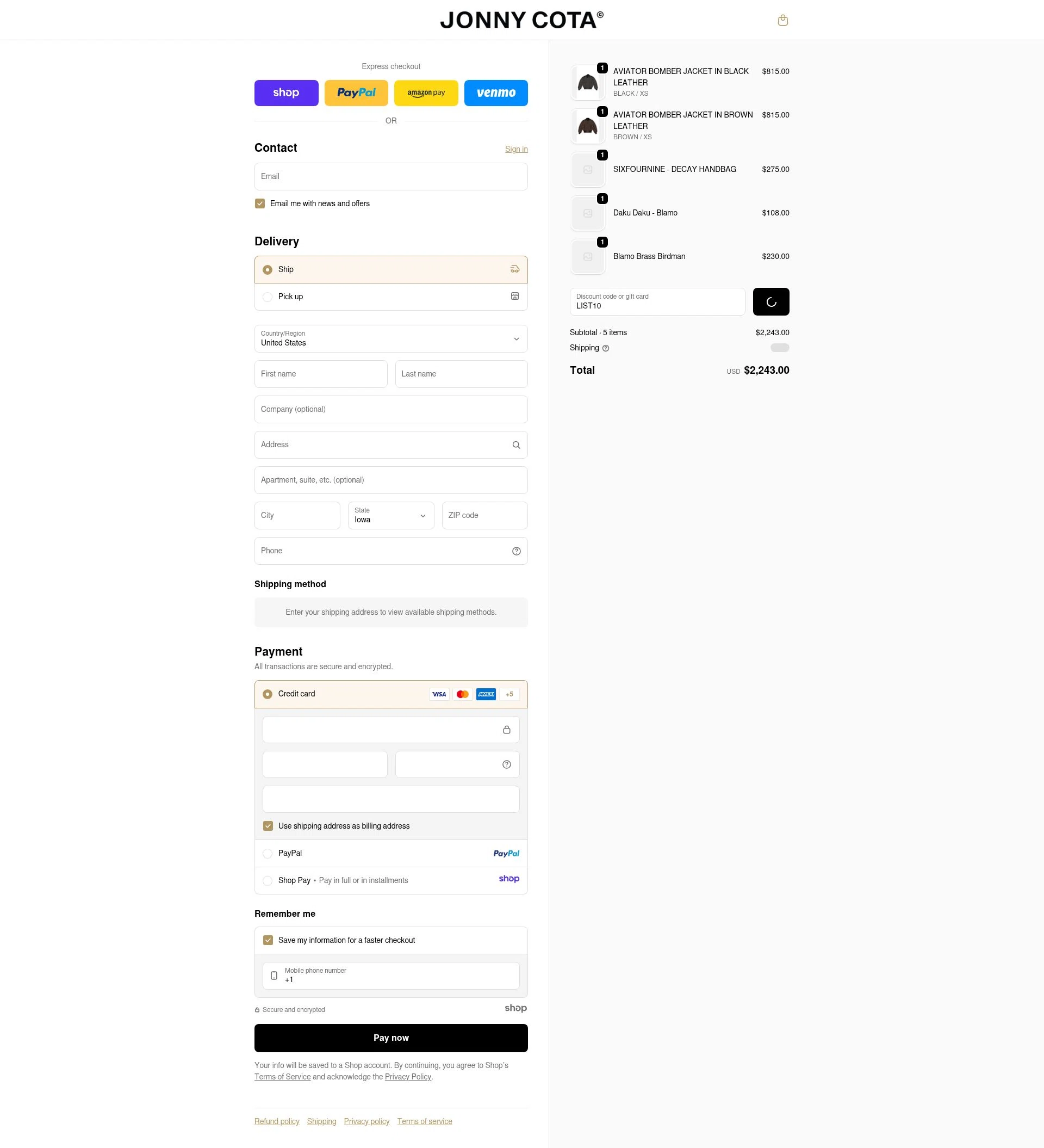 Jonny Cota checkout page showing Jonny Cota promo code box | Screenshot taken by SimplyCodes community member on Dec 16, 2025