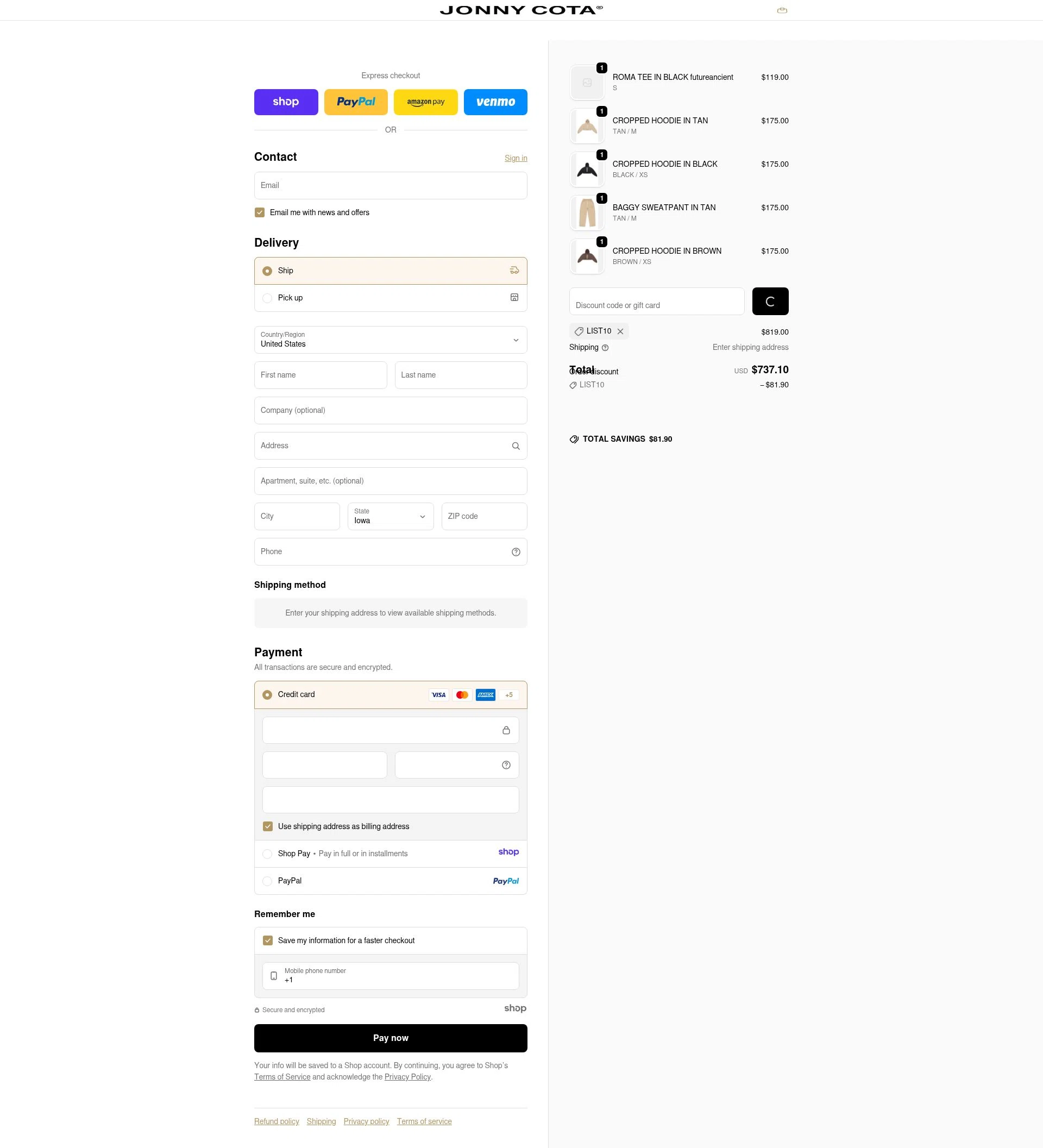 Jonny Cota checkout page showing Jonny Cota promo code box | Screenshot taken by SimplyCodes community member on Dec 23, 2025