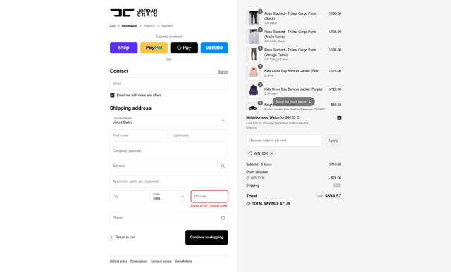 Jordan Craig checkout page showing Jordan Craig discount code box | Screenshot taken by SimplyCodes community member on Sep 13, 2025