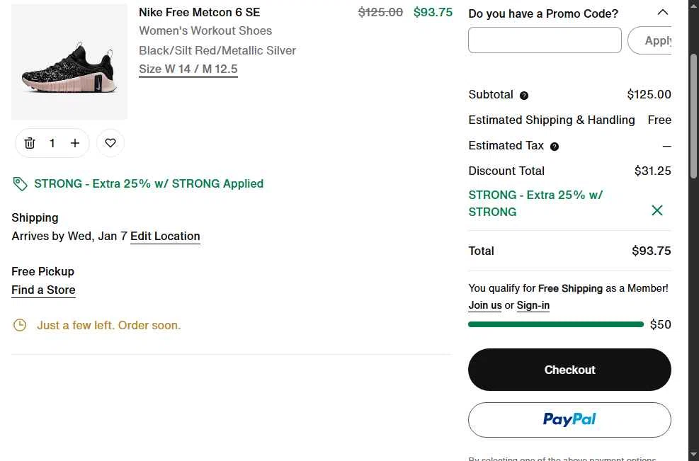 Jordan checkout page showing Jordan promo code box | Screenshot taken by SimplyCodes community member on Dec 23, 2025