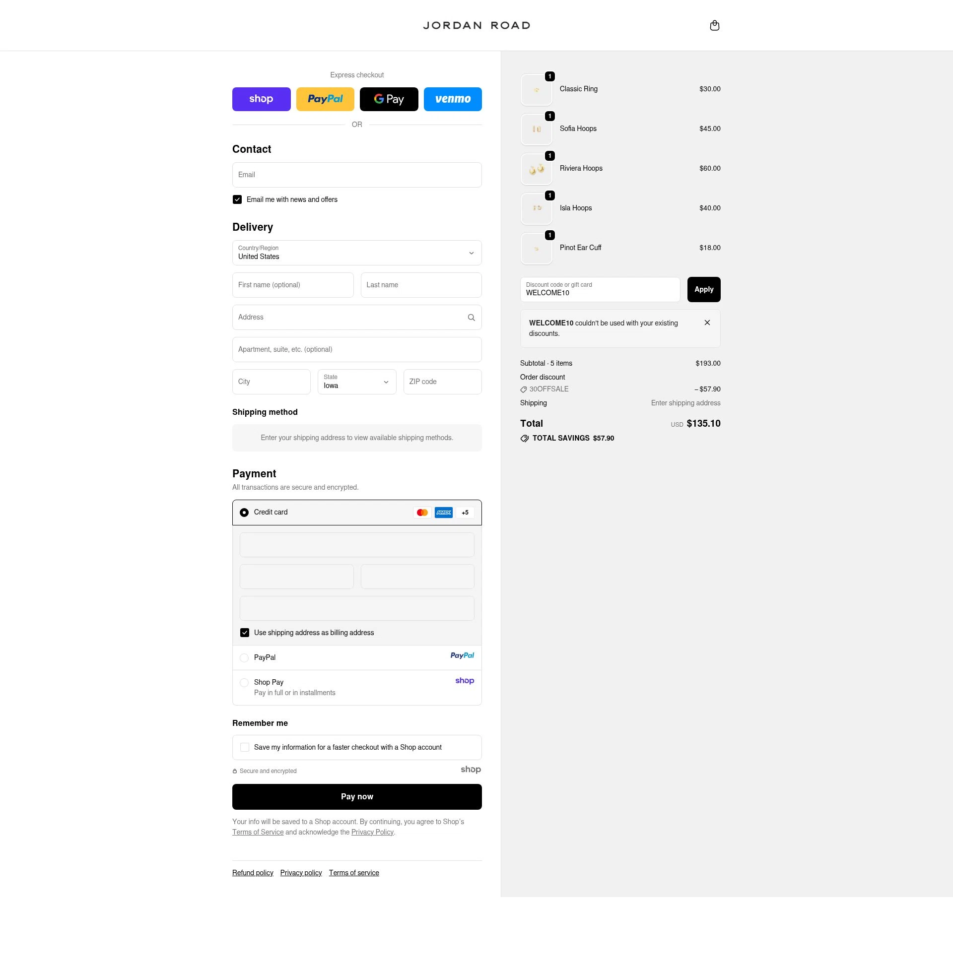 Jordan Road checkout page showing Jordan Road promo code box | Screenshot taken by SimplyCodes community member on Oct 12, 2025