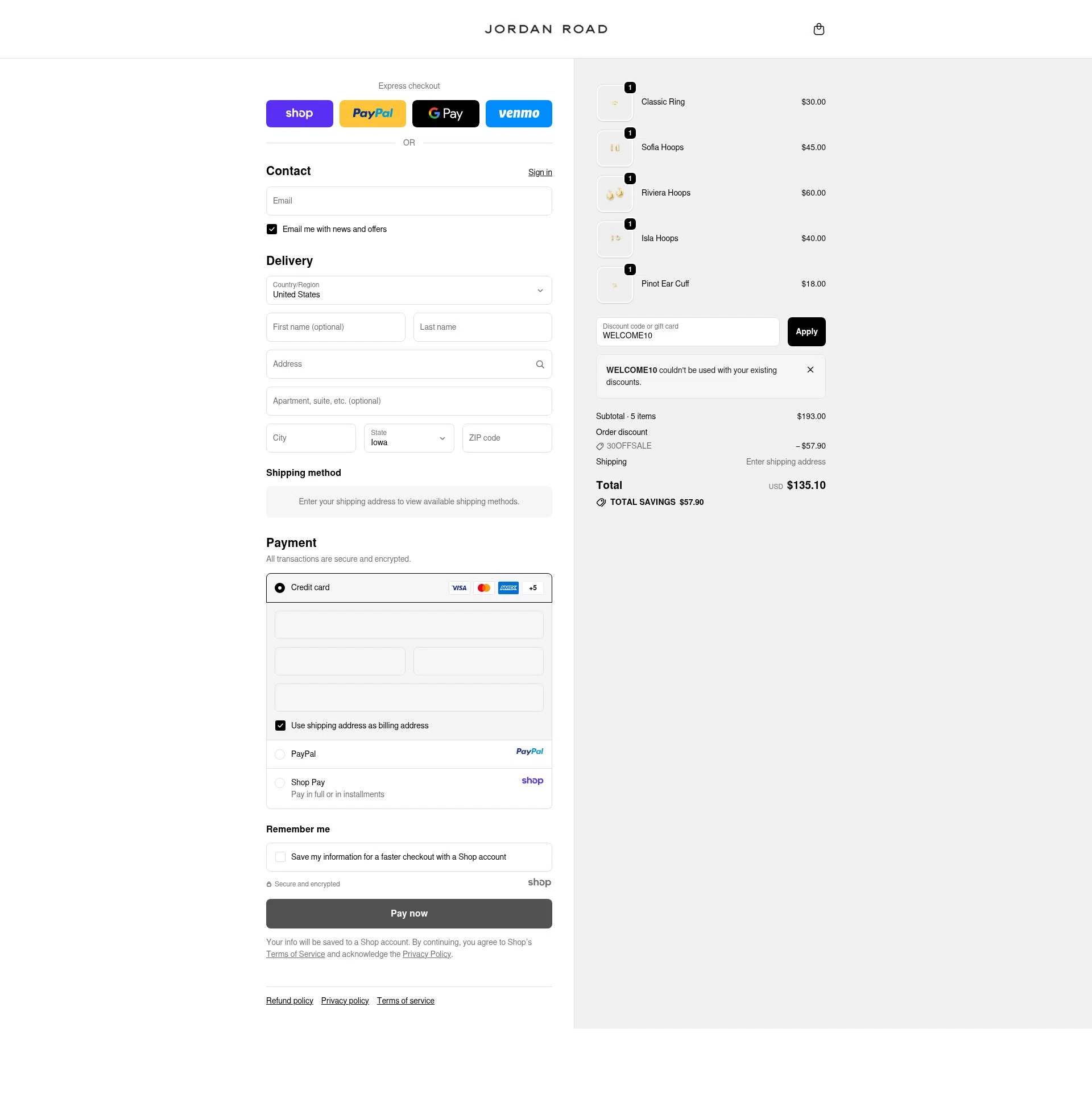 Jordan Road checkout page showing Jordan Road promo code box | Screenshot taken by SimplyCodes community member on Oct 25, 2025