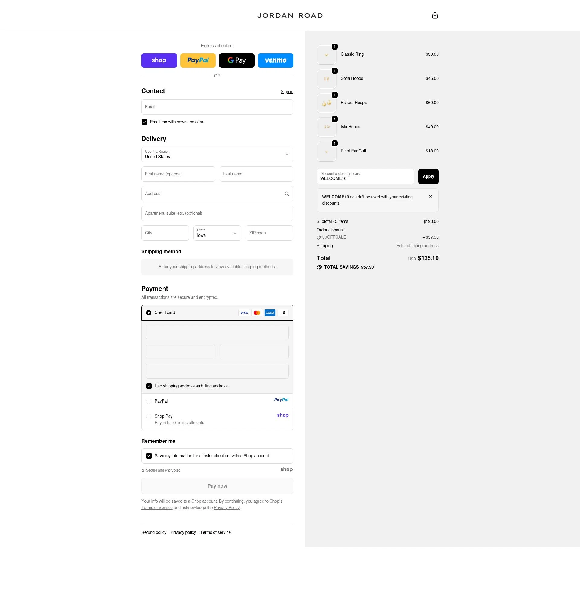 Jordan Road checkout page showing Jordan Road promo code box | Screenshot taken by SimplyCodes community member on Oct 20, 2025