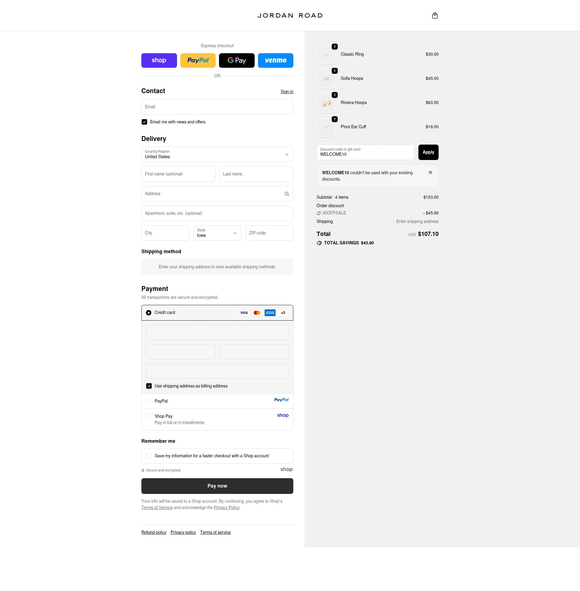 Jordan Road checkout page showing Jordan Road promo code box | Screenshot taken by SimplyCodes community member on Oct 29, 2025