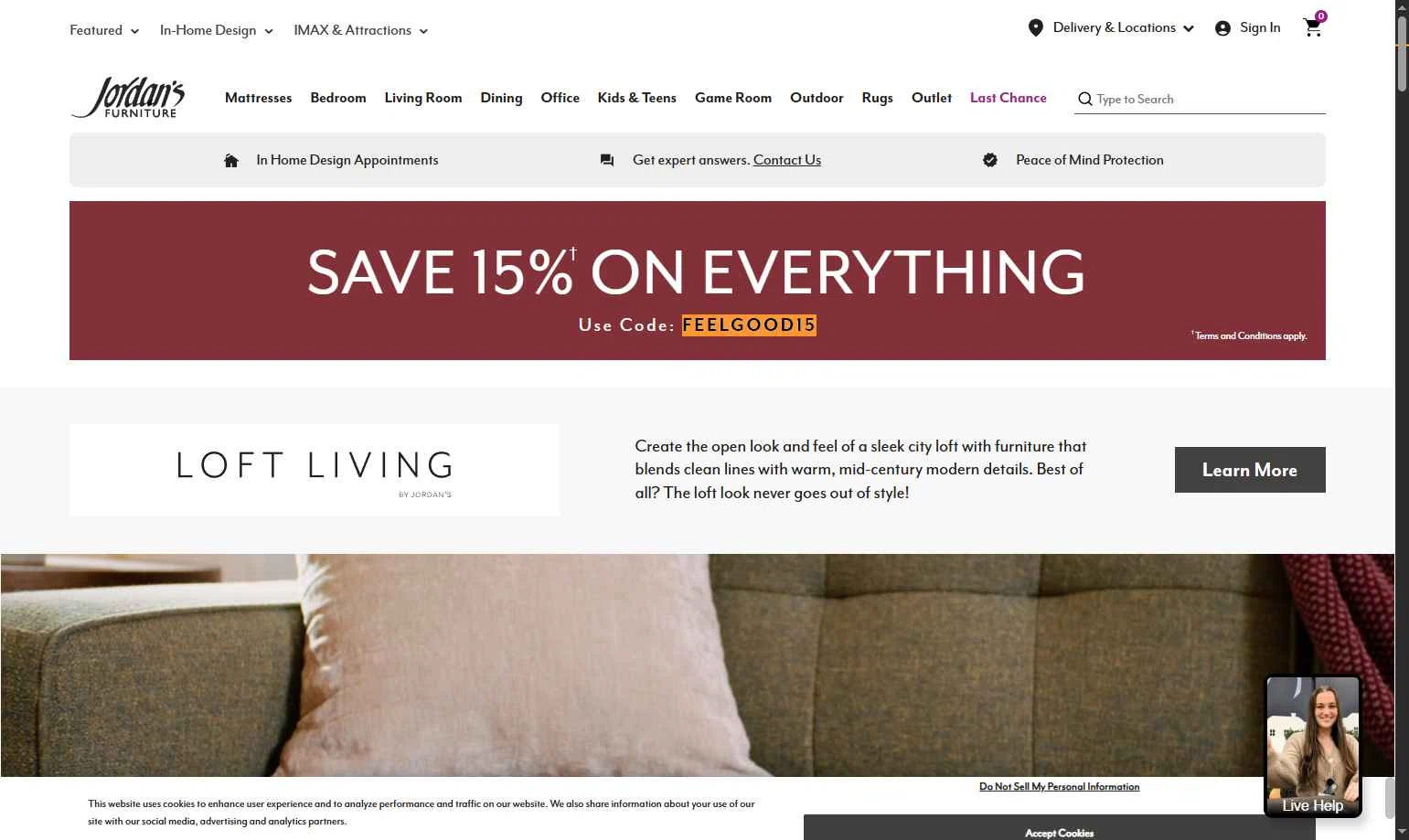 Jordan's Furniture checkout page showing Jordan's Furniture promo code box | Screenshot taken by SimplyCodes community member on Sep 29, 2025