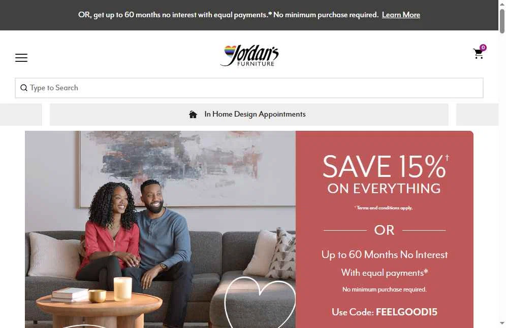 Jordan's Furniture checkout page showing Jordan's Furniture promo code box | Screenshot taken by SimplyCodes community member on Jun 4, 2025