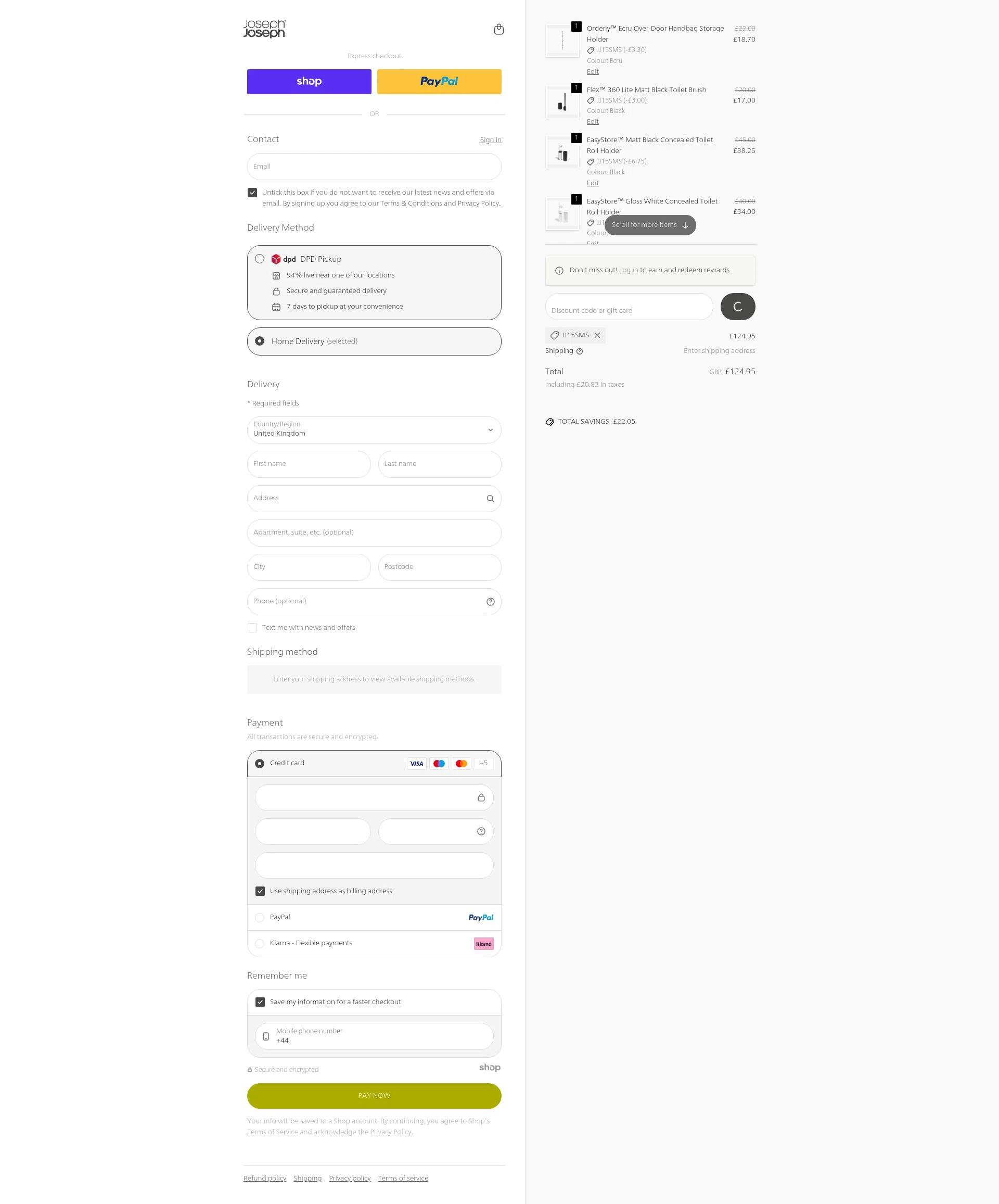 Joseph Joseph checkout page showing Joseph Joseph discount code box | Screenshot taken by SimplyCodes community member on Jan 9, 2026