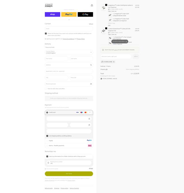 Joseph Joseph checkout page showing Joseph Joseph discount code box | Screenshot taken by SimplyCodes community member on Sep 20, 2025