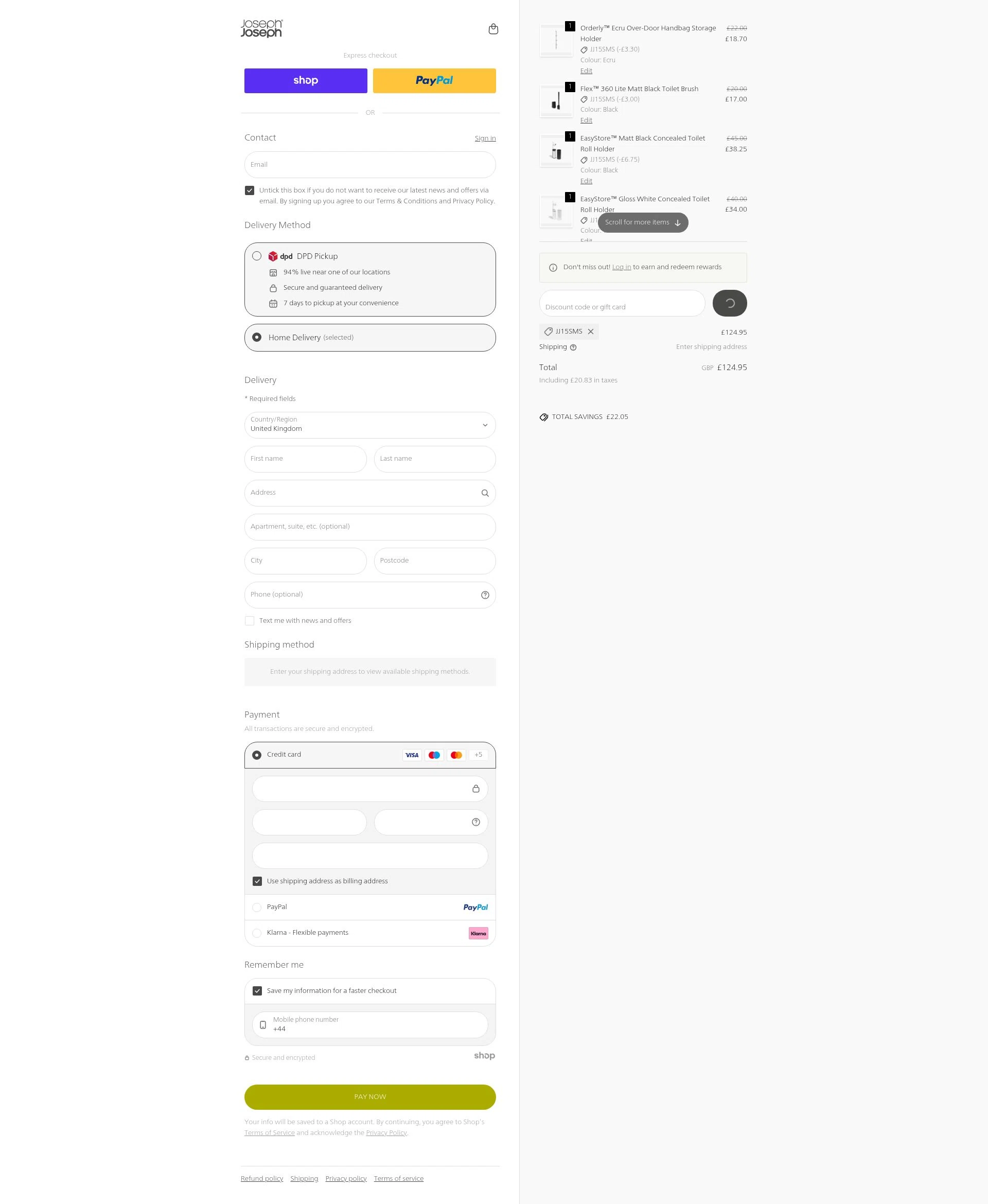 Joseph Joseph checkout page showing Joseph Joseph discount code box | Screenshot taken by SimplyCodes community member on Jan 30, 2026