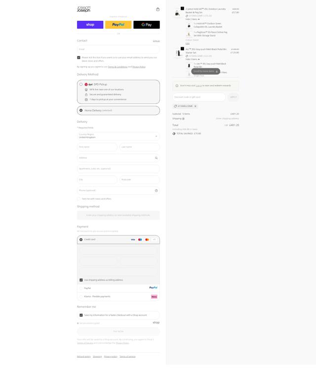 Joseph Joseph checkout page showing Joseph Joseph discount code box | Screenshot taken by SimplyCodes community member on Oct 6, 2025