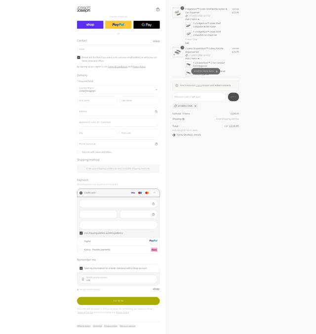 Joseph Joseph checkout page showing Joseph Joseph discount code box | Screenshot taken by SimplyCodes community member on Sep 11, 2025