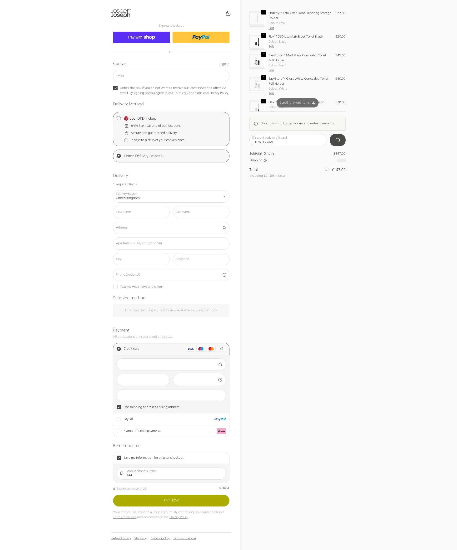 Joseph Joseph checkout page showing Joseph Joseph discount code box | Screenshot taken by SimplyCodes community member on Jan 11, 2026