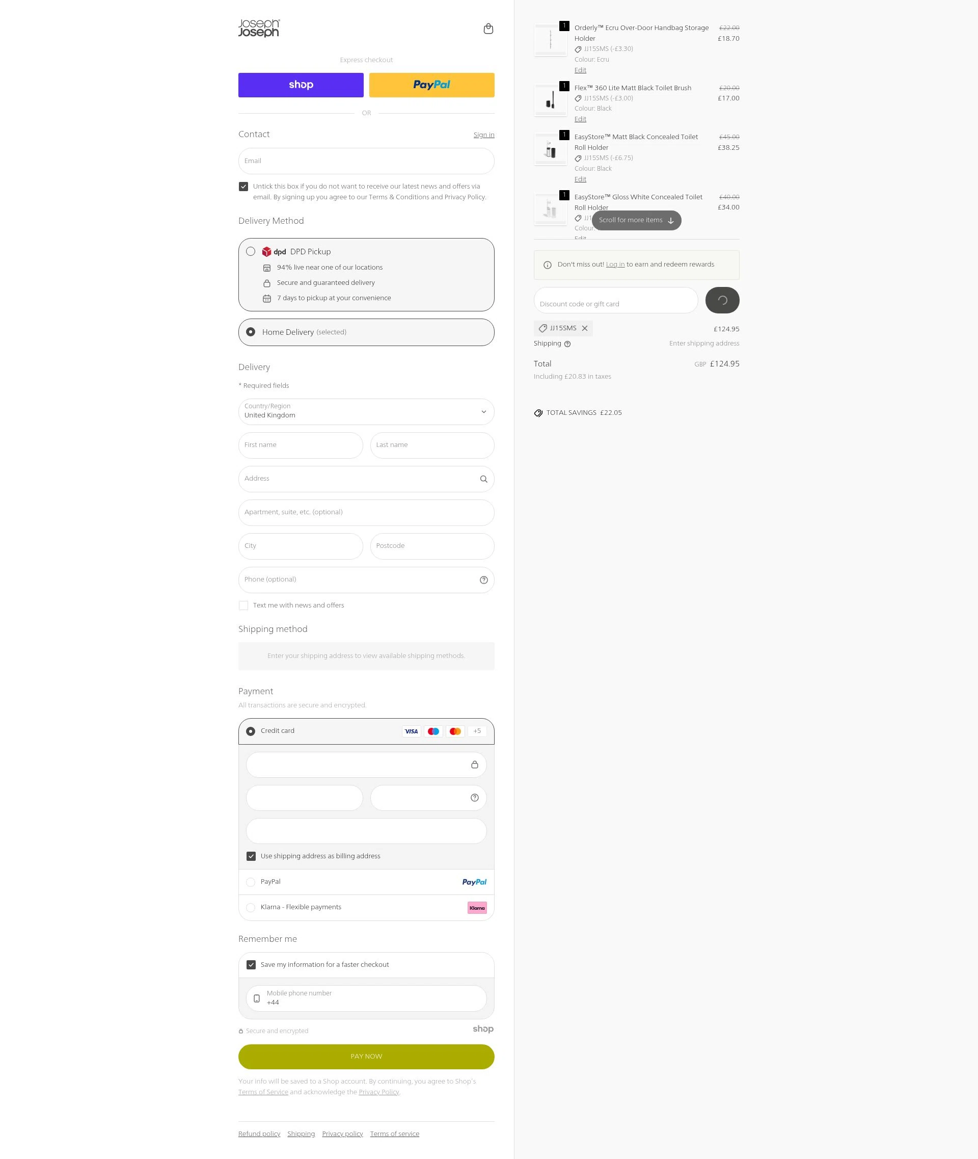 Joseph Joseph checkout page showing Joseph Joseph discount code box | Screenshot taken by SimplyCodes community member on Jan 1, 2026