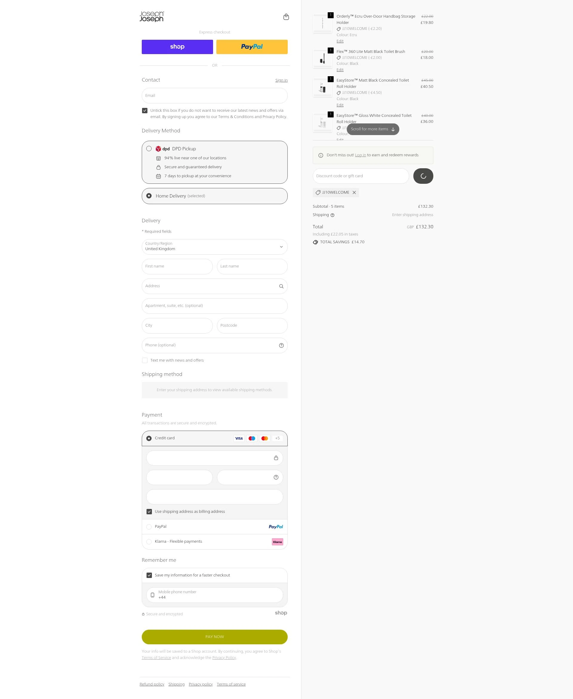 Joseph Joseph checkout page showing Joseph Joseph discount code box | Screenshot taken by SimplyCodes community member on Jan 30, 2026