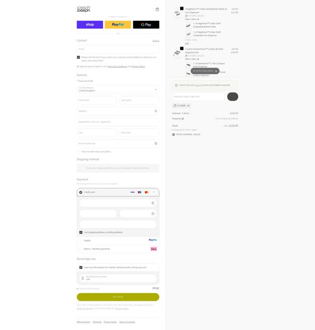 Joseph Joseph checkout page showing Joseph Joseph discount code box | Screenshot taken by SimplyCodes community member on Sep 20, 2025