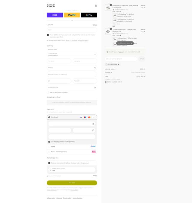 Joseph Joseph checkout page showing Joseph Joseph discount code box | Screenshot taken by SimplyCodes community member on Sep 11, 2025