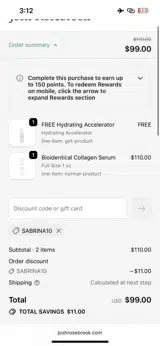 SABRINA10 coupon verification screenshot