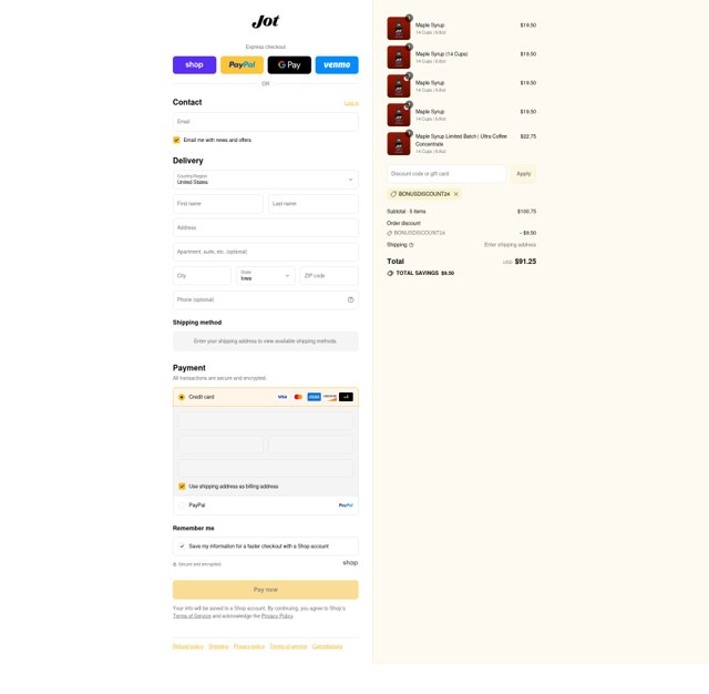 Jot checkout page showing Jot discount code box | Screenshot taken by SimplyCodes community member on Sep 1, 2025