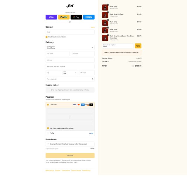 Jot checkout page showing Jot discount code box | Screenshot taken by SimplyCodes community member on Sep 1, 2025