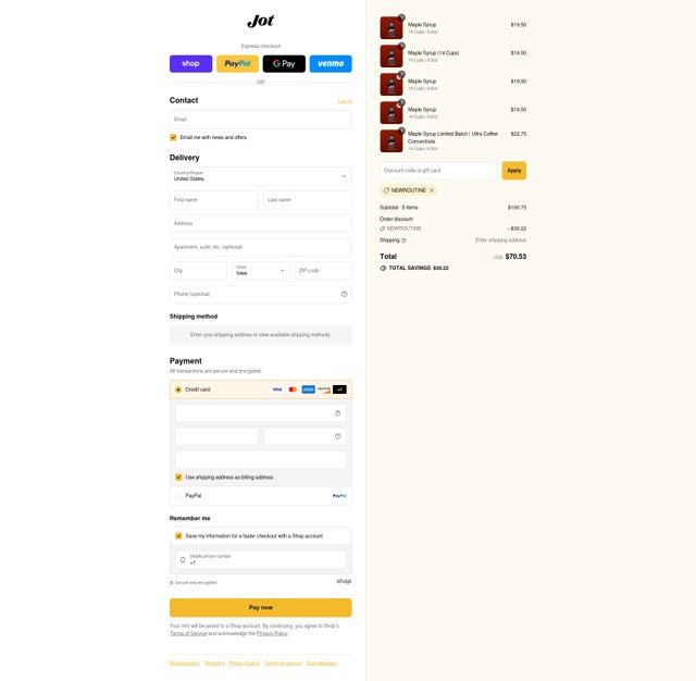 Jot checkout page showing Jot discount code box | Screenshot taken by SimplyCodes community member on Sep 1, 2025