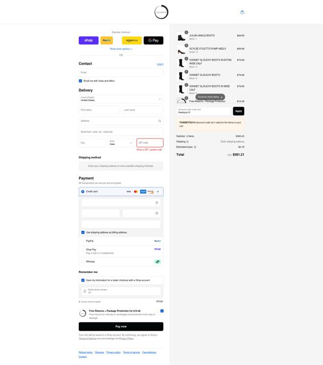 Journee Collection checkout page showing Journee Collection discount code box | Screenshot taken by SimplyCodes community member on Sep 4, 2025