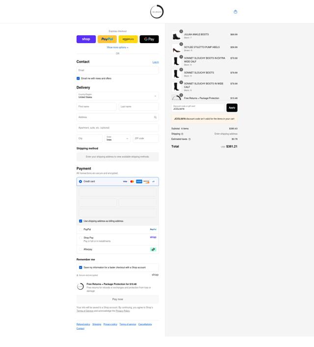 Journee Collection checkout page showing Journee Collection discount code box | Screenshot taken by SimplyCodes community member on Sep 8, 2025