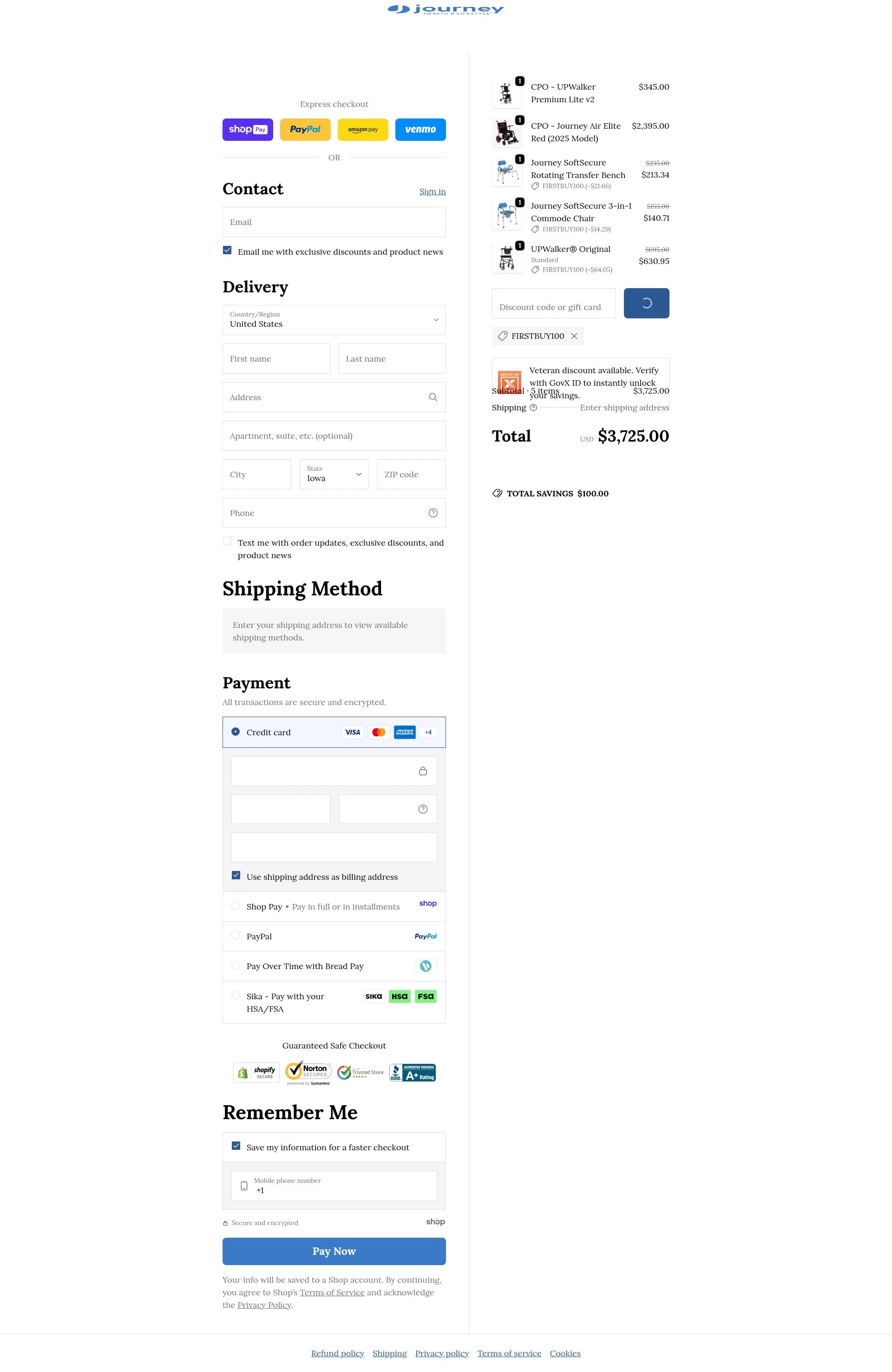 Journey Health & Lifestyle checkout page showing Journey Health & Lifestyle promo code box | Screenshot taken by SimplyCodes community member on Jan 7, 2026