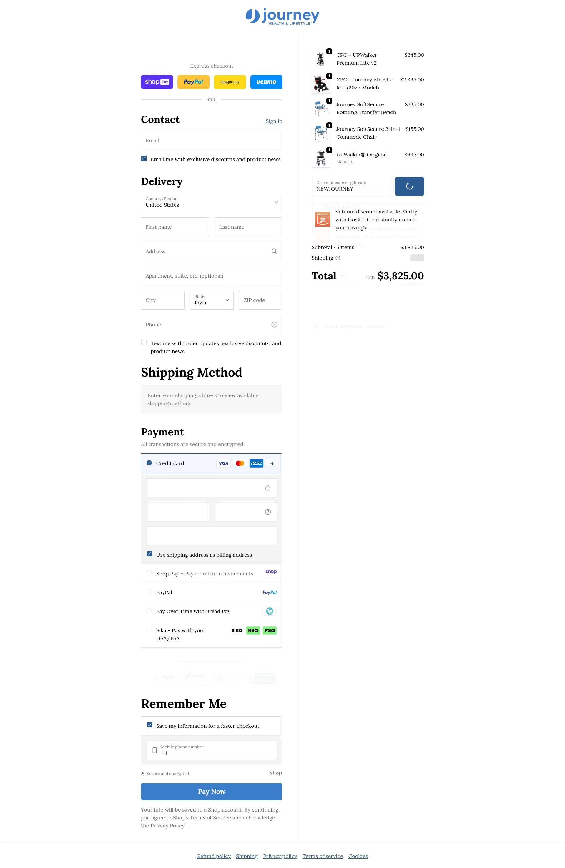 Journey Health & Lifestyle checkout page showing Journey Health & Lifestyle promo code box | Screenshot taken by SimplyCodes community member on Jan 7, 2026