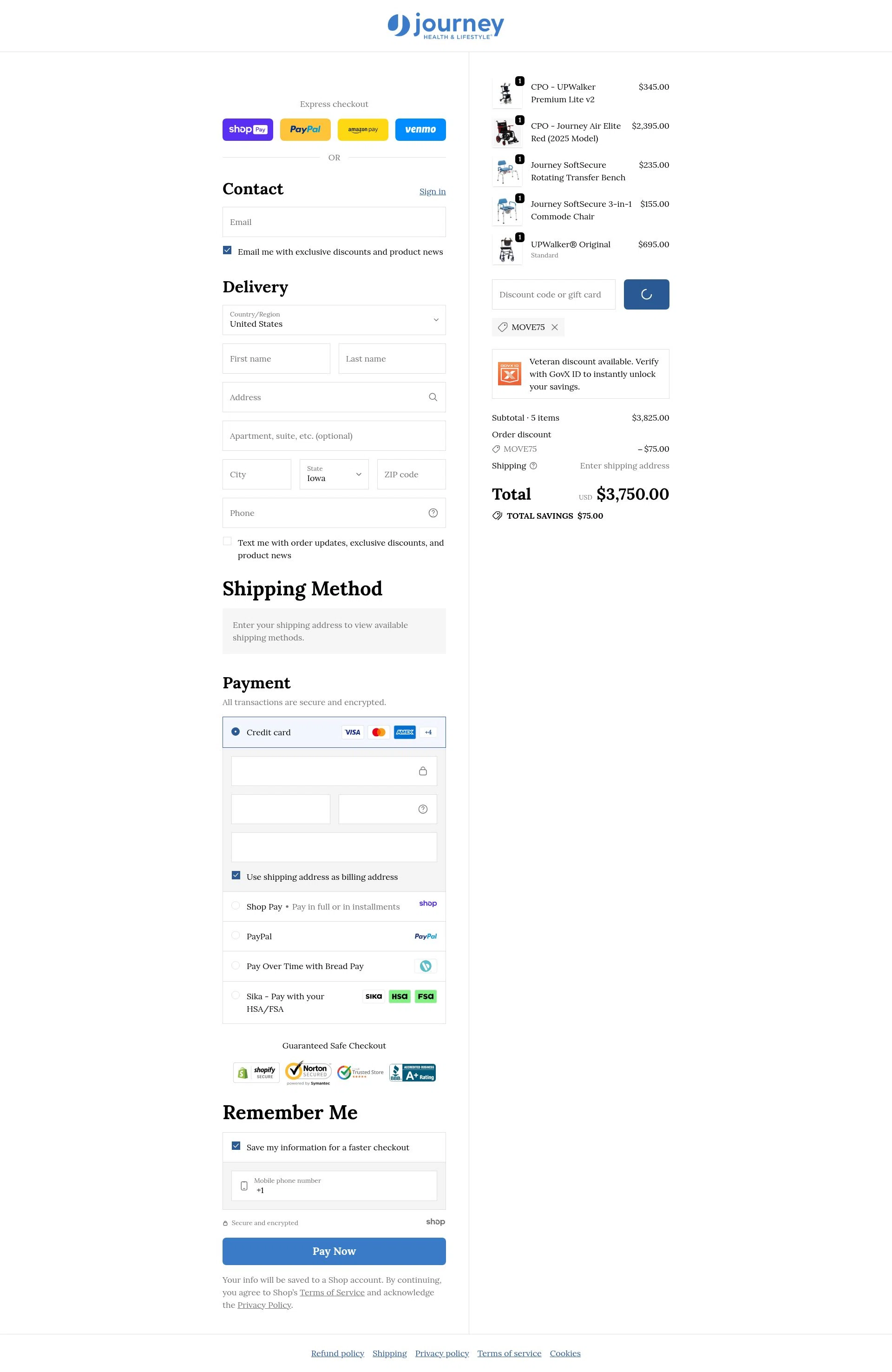 Journey Health & Lifestyle checkout page showing Journey Health & Lifestyle promo code box | Screenshot taken by SimplyCodes community member on Jan 7, 2026