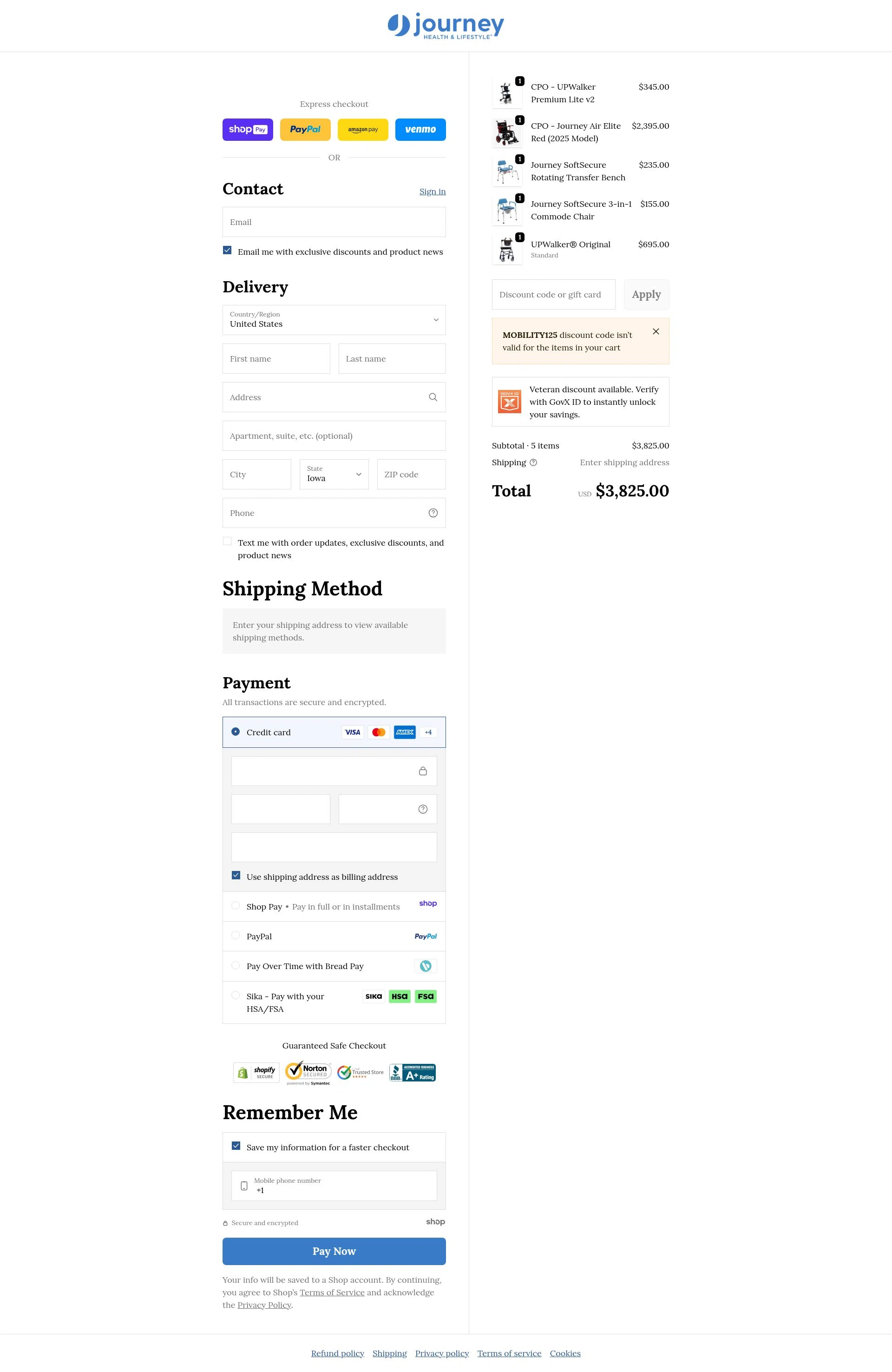 Journey Health & Lifestyle checkout page showing Journey Health & Lifestyle promo code box | Screenshot taken by SimplyCodes community member on Jan 7, 2026