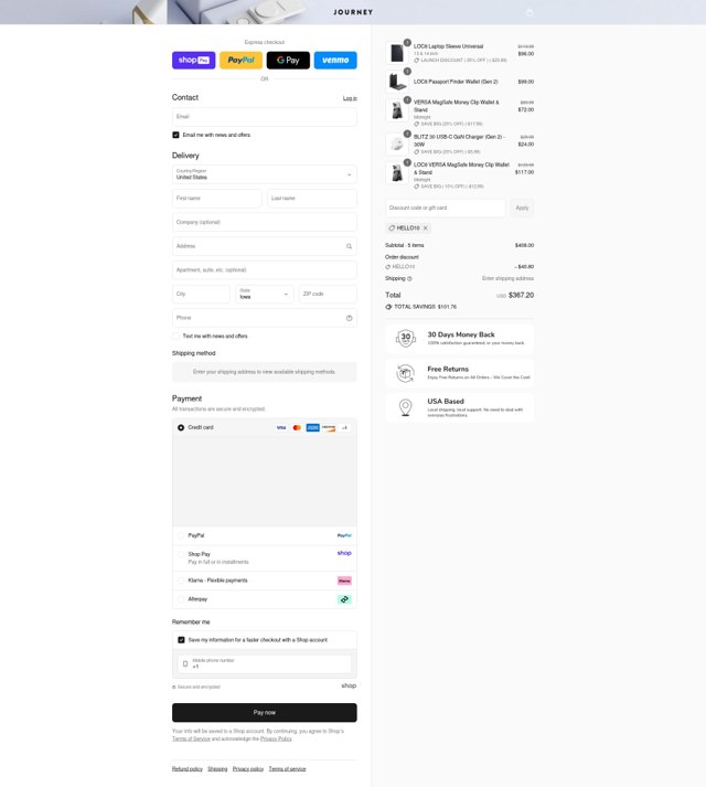 Journey US checkout page showing Journey US promo code box | Screenshot taken by SimplyCodes community member on Aug 26, 2025