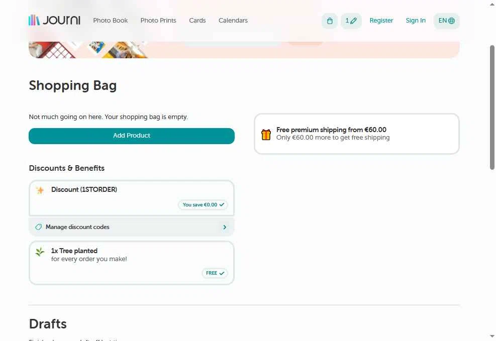 Journi checkout page showing Journi discount code box | Screenshot taken by SimplyCodes community member on Jan 13, 2026
