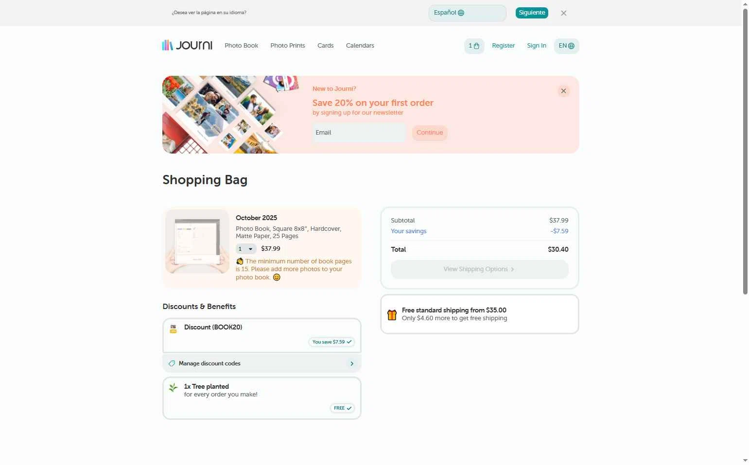 Journi checkout page showing Journi discount code box | Screenshot taken by SimplyCodes community member on Jan 7, 2026