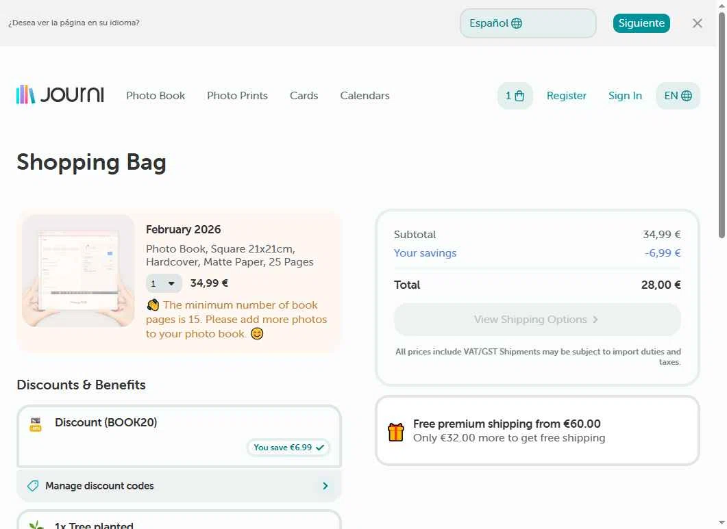 Journi checkout page showing Journi discount code box | Screenshot taken by SimplyCodes community member on Feb 5, 2026